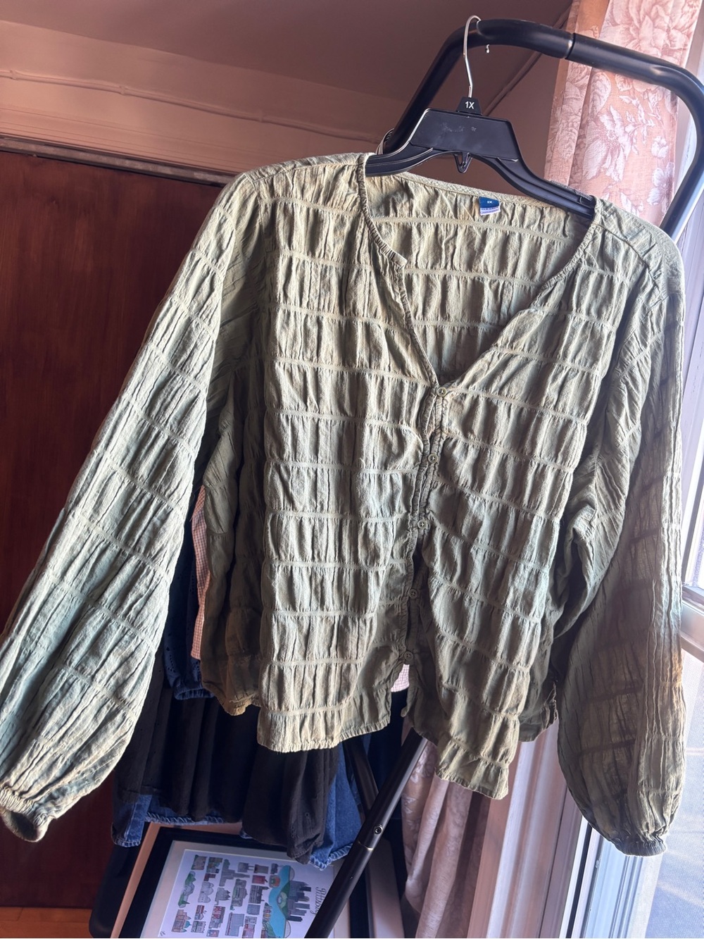 EUC Old Navy Lightweight Button-Down Check Smocked Top | Women’s Plus 2X
